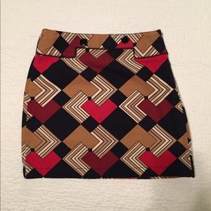 LOFT Black, Red, and Camel Geometric Skirt